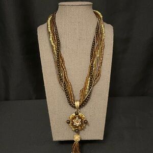 Adore Brown and Gold Multi-Strand Pendant Necklace
